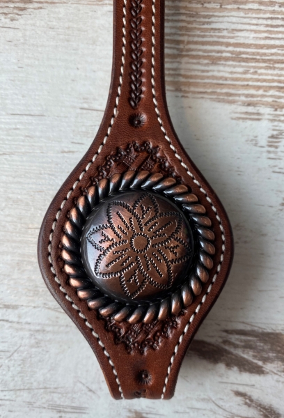 Rope Edge Flower Engraved Concho copper 1 3/4
